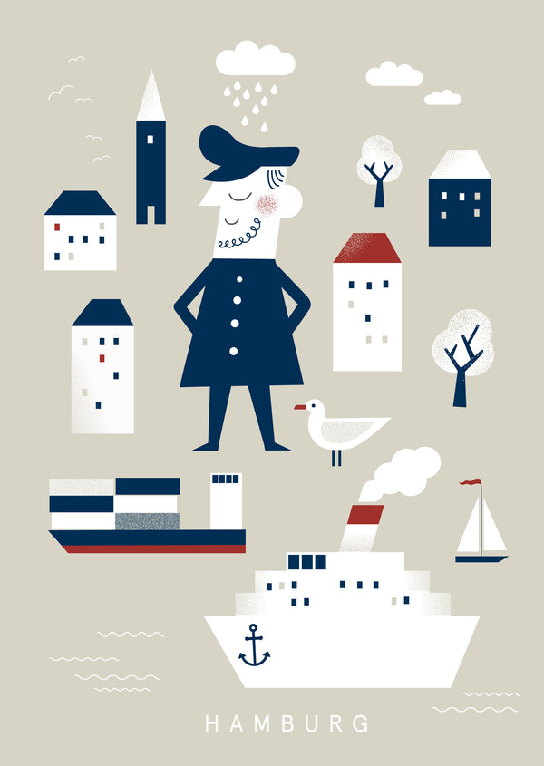 Hamburg Kapitän & Möwe 1 Postkarte