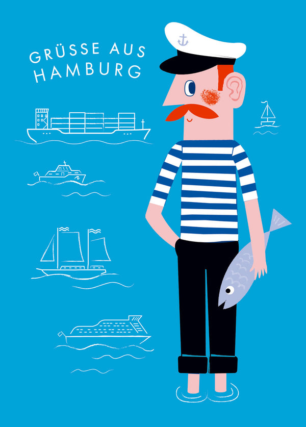 Hamburg Jörn Grüße Hellblau Postkarte