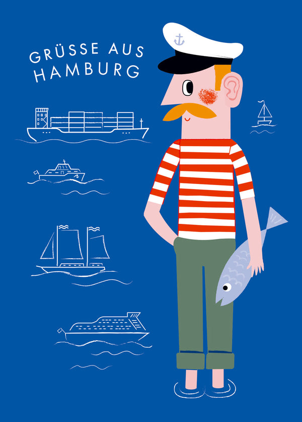 Hamburg Jörn Grüße Blau Postkarte