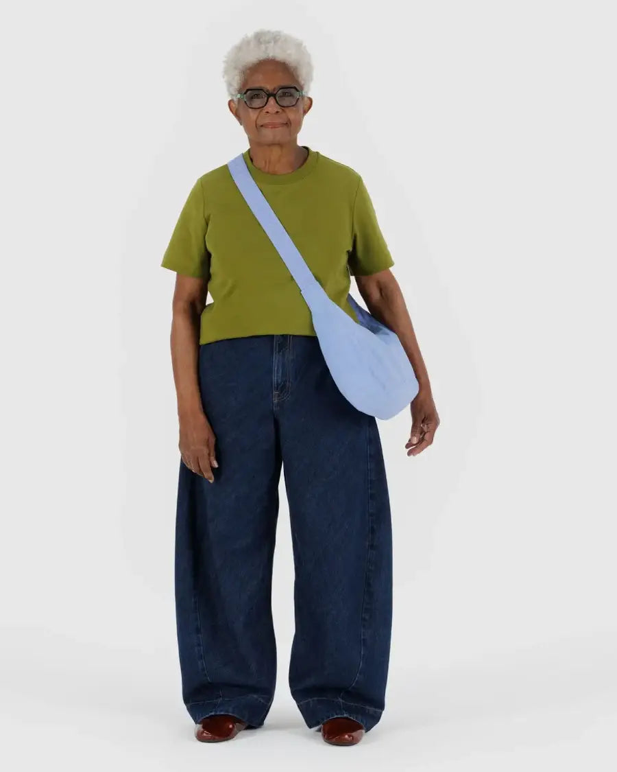 Medium Nylon Crescent Bag French Blue