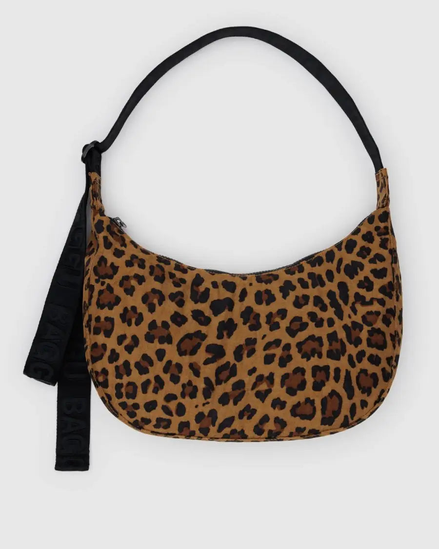 Medium Nylon Crescent Bag Leopard