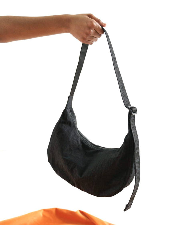 Medium Nylon Crescent Bag Black