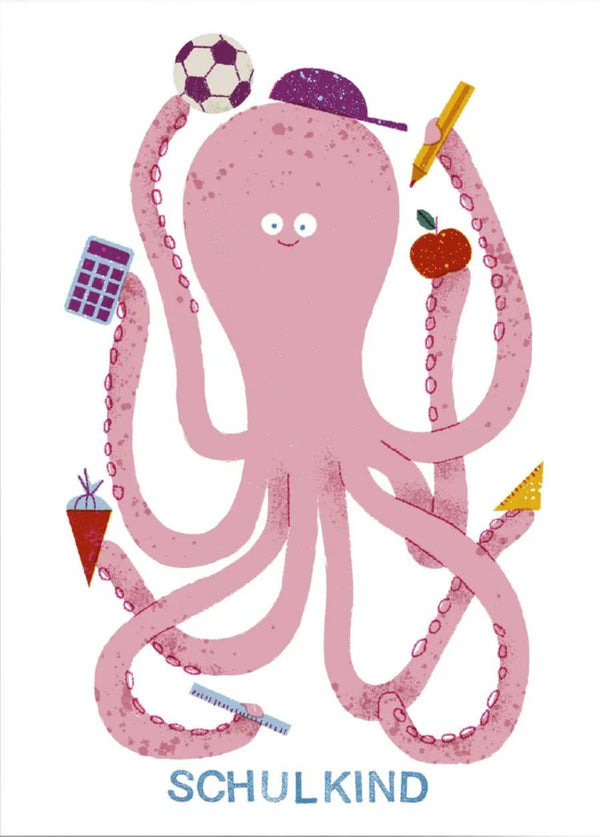 School Octopus Postkarte