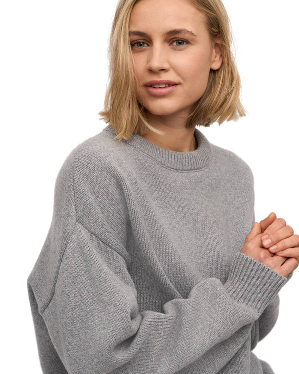 Oversized Merino Wool Crew Strickpullover Heather Grey