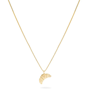 Croissant Kette Gold: Fein vergoldete Kette mit Croissantanhänger aus 24 Karat vergoldetem Sterlingsilber, entworfen in Berlin, handgefertigt in Italien. Lieferung in kleiner Geschenkbox.