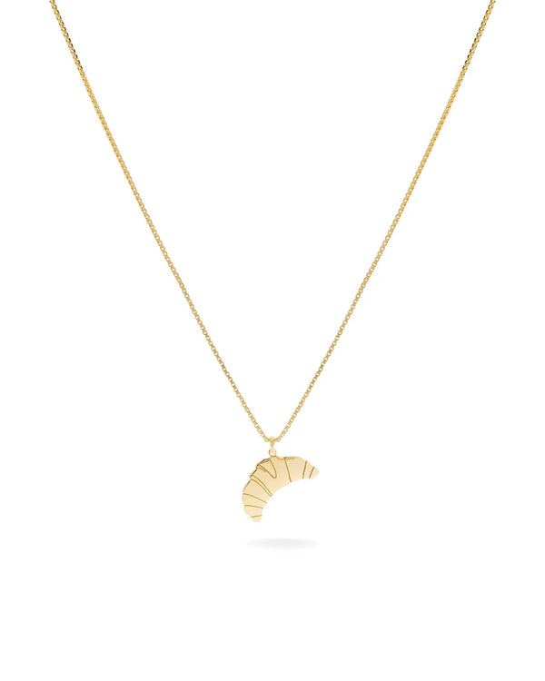 Croissant Kette Gold: Fein vergoldete Kette mit Croissantanhänger aus 24 Karat vergoldetem Sterlingsilber, entworfen in Berlin, handgefertigt in Italien. Lieferung in kleiner Geschenkbox.
