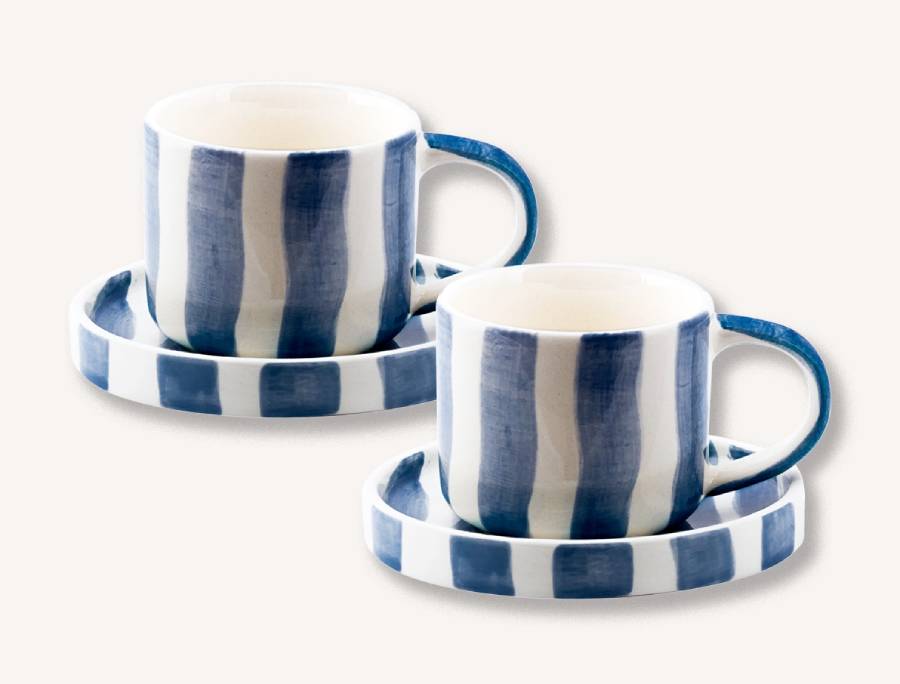 Espressotasse mit Unterteller Stripes Denim Blue (2er Set)