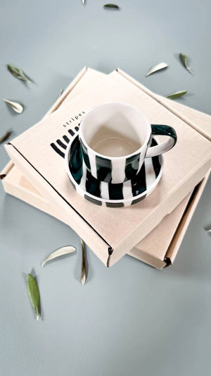 Espressotasse mit Unterteller Stripes Gentle Green (2er Set)