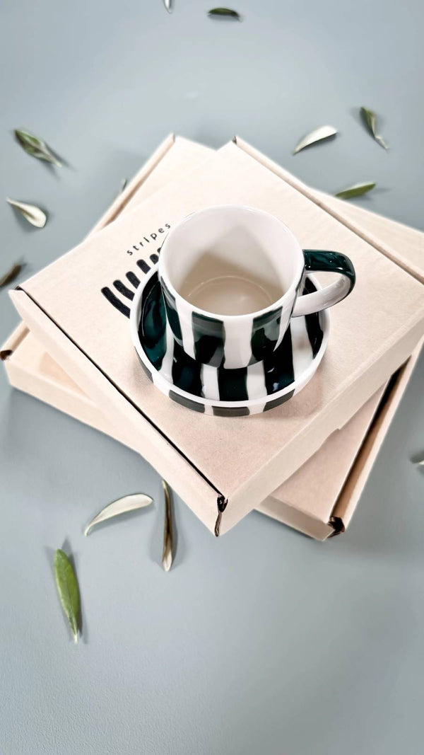 Espressotasse mit Unterteller Stripes Gentle Green (2er Set)