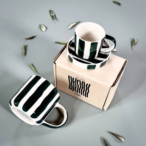 Espressotasse mit Unterteller Stripes Gentle Green (2er Set)
