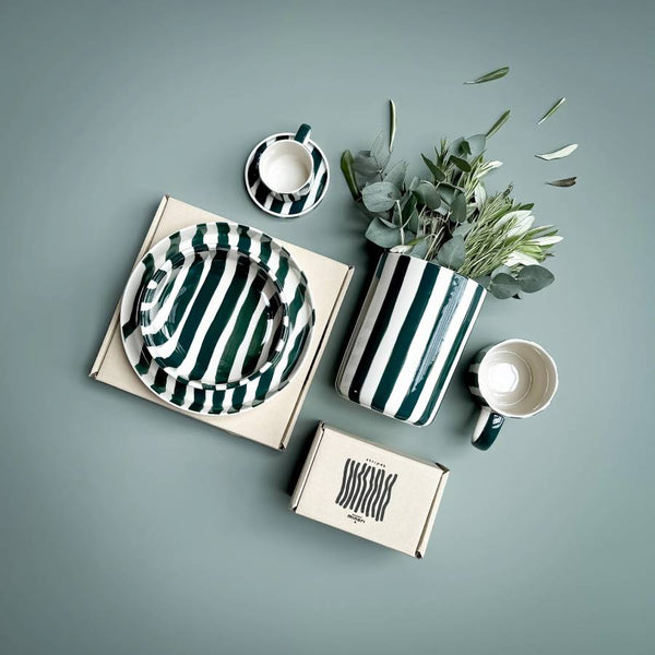 Espressotasse mit Unterteller Stripes Gentle Green (2er Set)