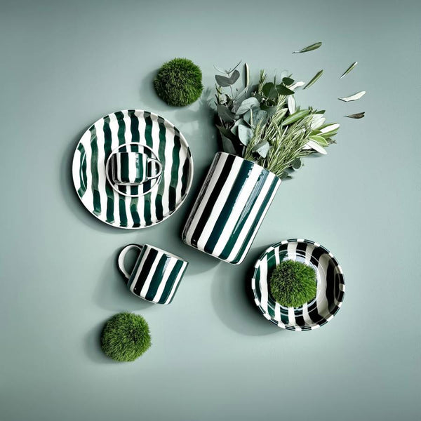 Espressotasse mit Unterteller Stripes Gentle Green (2er Set)