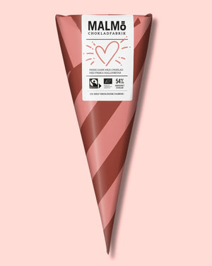 Malmö Organic Cone Zartbitterschokolade (54% Kakao) KÄRLEK mit Himbeere