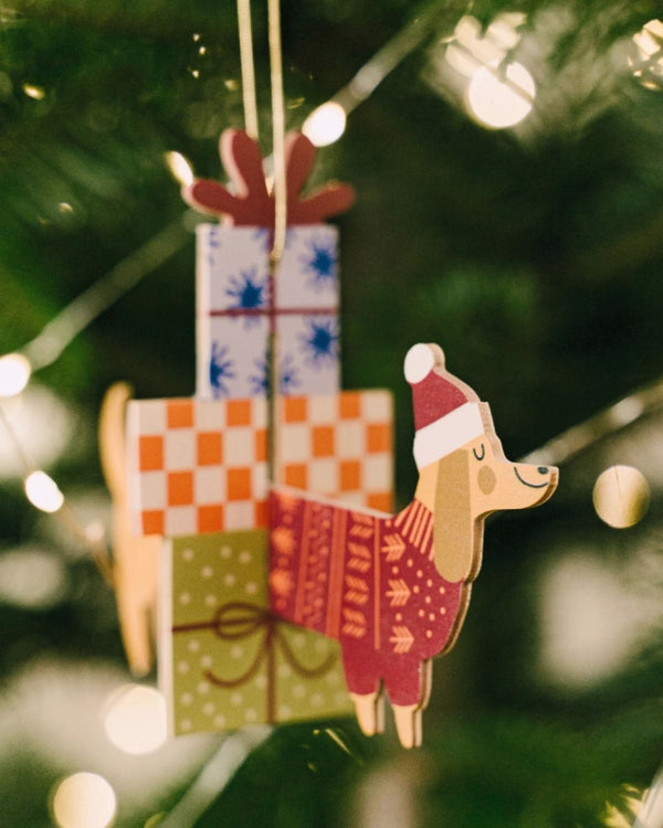 Hölzerner 3D-Weihnachtsbaum-Anhänger Hund