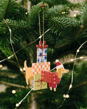 Hölzerner 3D-Weihnachtsbaum-Anhänger Hund