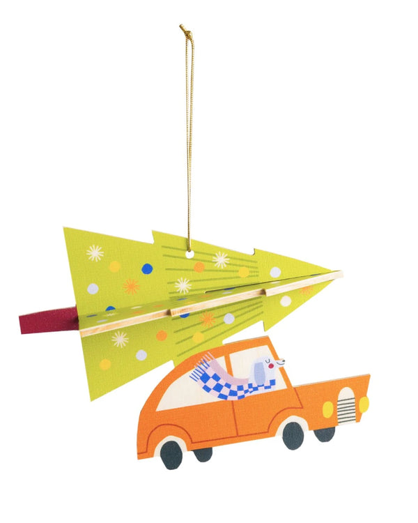 Hölzerner 3D-Weihnachtsbaum-Anhänger Auto mit Weihnachtsbaum