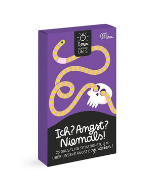 Kartenspiel Auf Reisen!: Schmale violette Box mit pink-gelber Schlange um weißen Totenkopf, 25 gruselige Situationen für 5-minütigen Spaß. Perfekt für unterwegs, ab 6 Jahren.