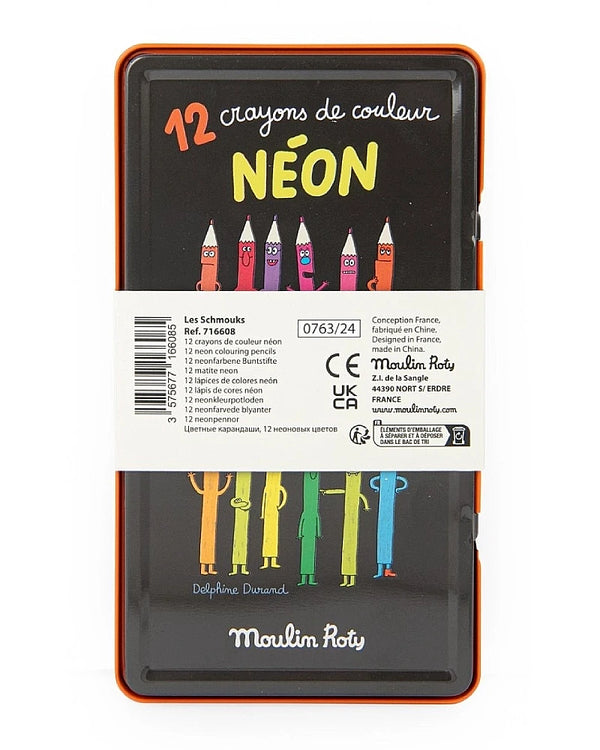 Moulin Roty - Schmouks 12 neonfarbene Buntstifte
