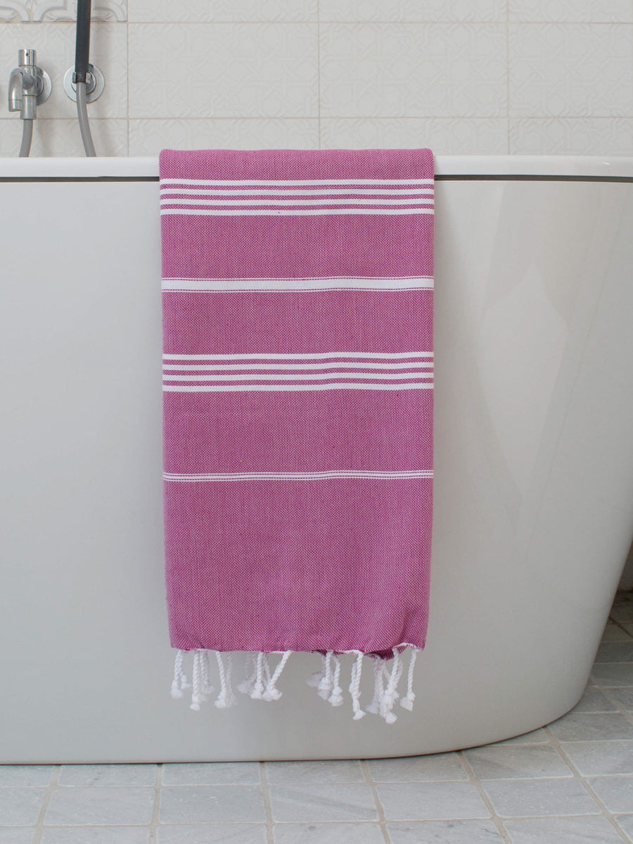 Hamamtuch Magenta White