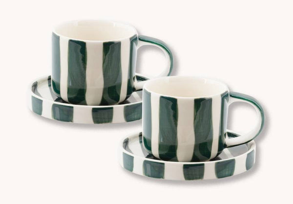 Espressotasse mit Unterteller Stripes Gentle Green (2er Set)