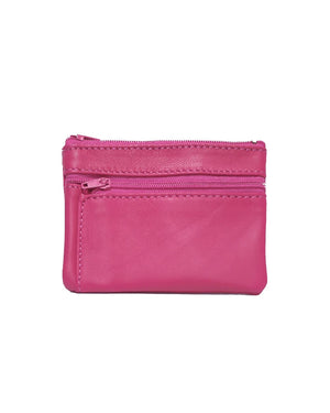 Royal Marais - Geldbörse mit 2 Reissverschlüssen aus upcyceltem Leder in Fuchsia