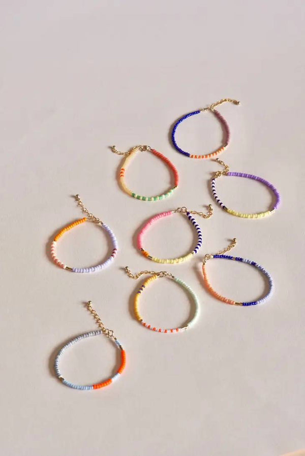 Lente Armband aus Glasperlen Deep blue - Clementine - Raspberry