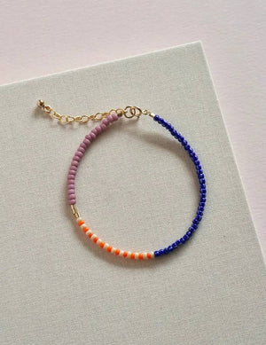 Lente Armband aus Glasperlen Deep blue - Clementine - Raspberry