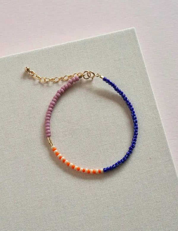 Lente Armband aus Glasperlen Deep blue - Clementine - Raspberry