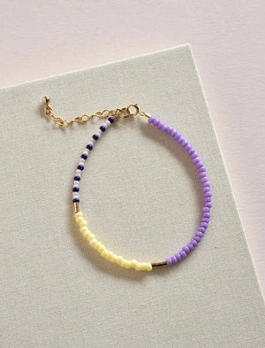 Lente Armband aus Glasperlen Lilac - Lemon - Navy dashed