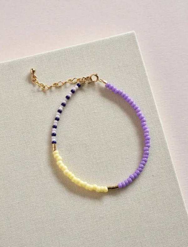 Lente Armband aus Glasperlen Lilac - Lemon - Navy dashed
