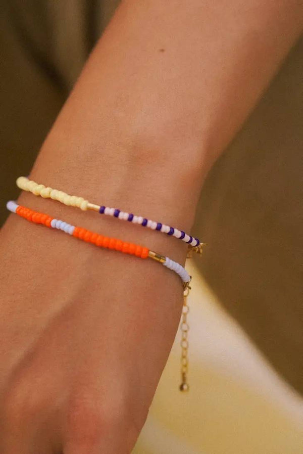 Lente Armband aus Glasperlen Lilac - Lemon - Navy dashed