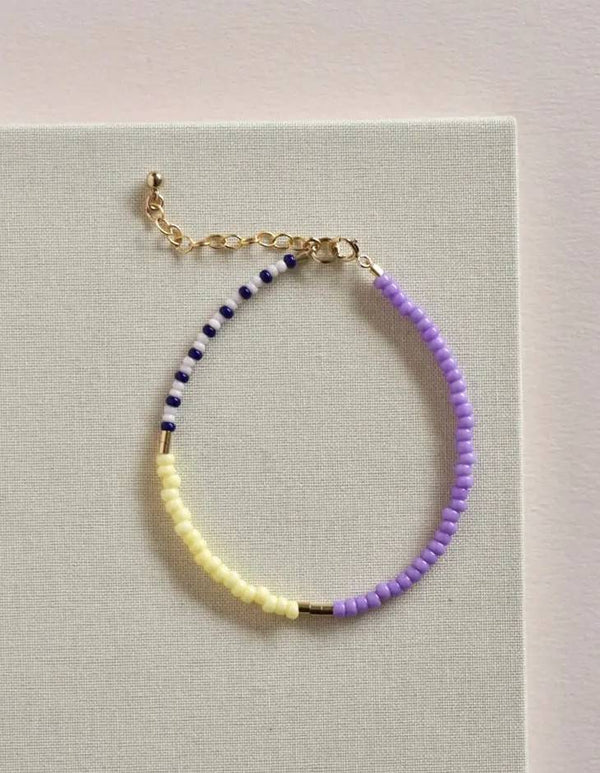 Lente Armband aus Glasperlen Lilac - Lemon - Navy dashed
