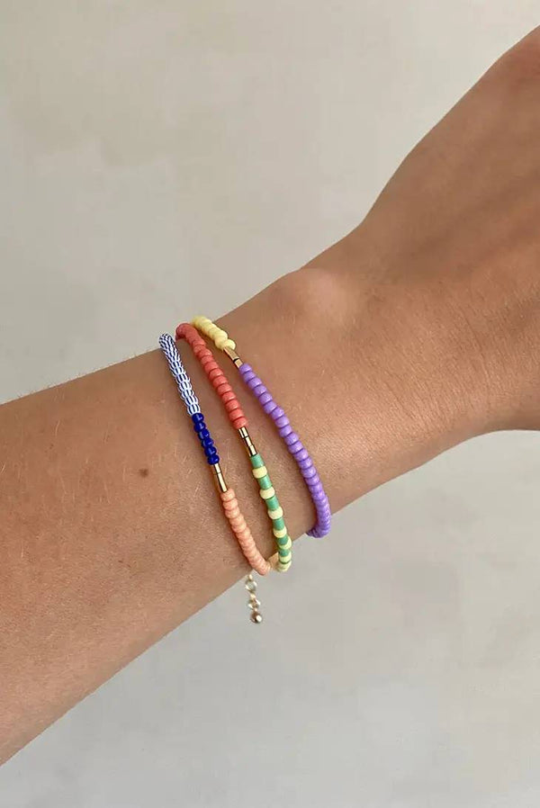 Lente Armband aus Glasperlen Lilac - Lemon - Navy dashed