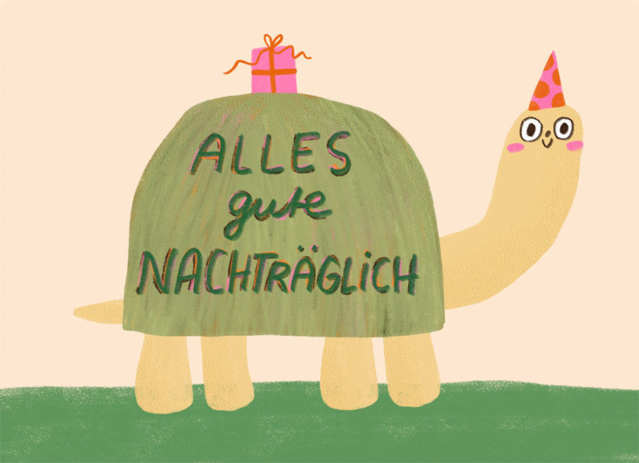 Alles Gute nachträglich Postkarte - Slinga Illustration