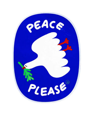 Studio Arhoj - Sticker Peace Please: Weißer Vogel mit Olivenzweig, umgeben von PEACE und PLEASE. Ideal für Laptop, Flasche, Terminplaner, Skateboard. 