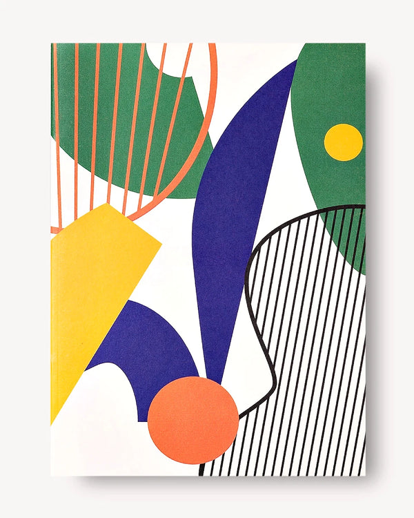 Beacon Slimline A5 Notizbuch mit Punktraster: Abstrakte geometrische Formen in kräftigen Farben, ideal als stilvoller Schreibtischbegleiter.