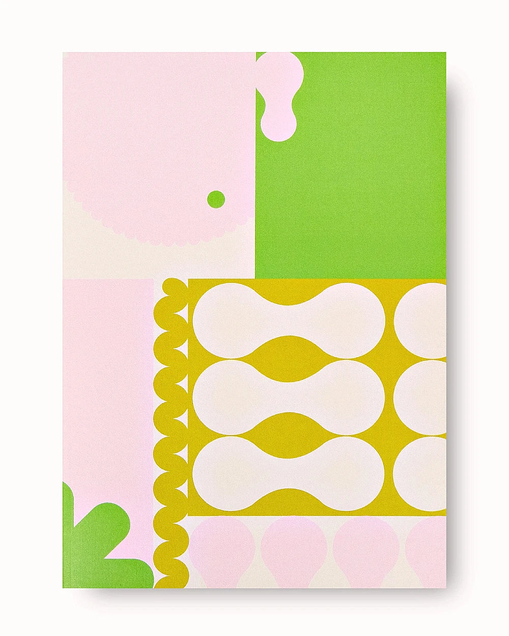 Fete Slimline A5 Notebook - Dot Grid, mit geometrischem, pastellfarbenem Einbanddesign aus Pink, Grün, Gelb und Weiß; ideal für designorientierte Schreibwarenliebhaber.