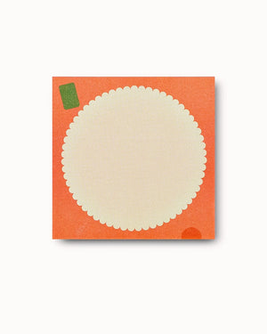 Fete Sticky Notes: Quadratischer Notizblock mit orangefarbenem Hintergrund, großem cremefarbenem Kreis in der Mitte, 50 Blatt, FSC-zertifiziertes Papier, vom englischen Label The Completist.