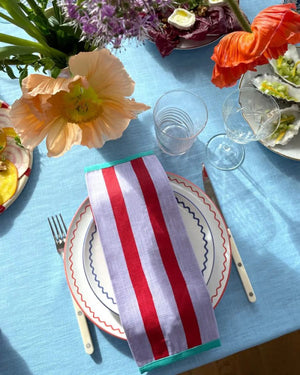 Serviette Mariniétte Flieder & Rot (2er Set)