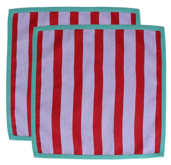Serviette Mariniétte Flieder & Rot (2er Set)