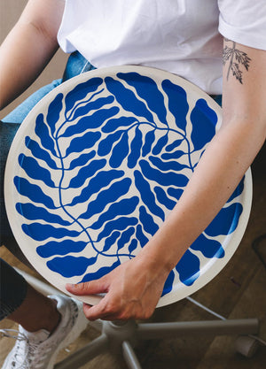 Blue Leaves Tablett Rund