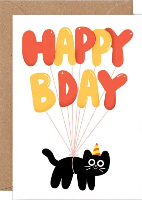 Happy Birthday Cat Ballons Klappkarte