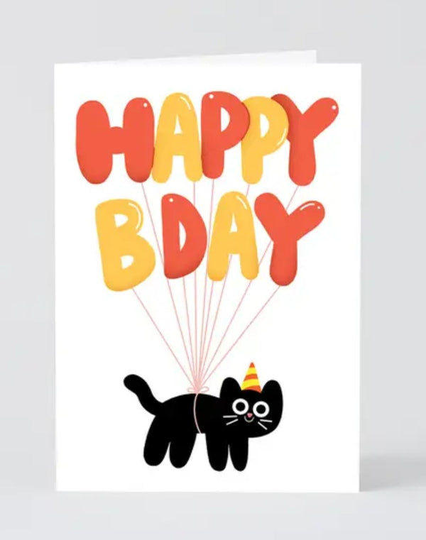 Happy Birthday Cat Ballons Klappkarte