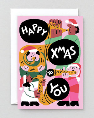 Happy X-Mas Brass Band Embossed Klappkarte