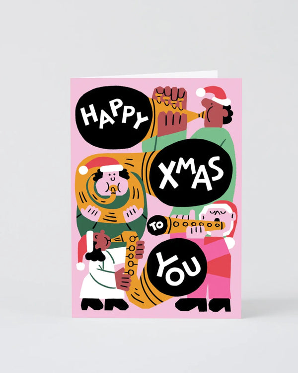 Happy X-Mas Brass Band Embossed Klappkarte