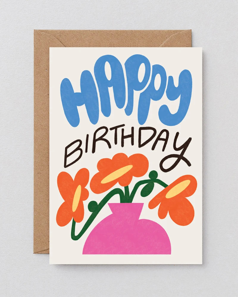 Wrap - Happy Birthday Flowers in Vase Klappkarte