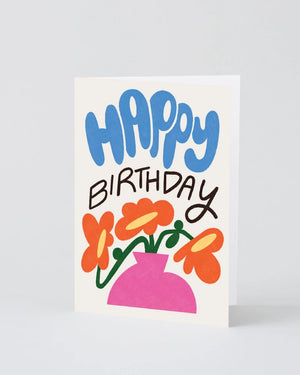Wrap - Happy Birthday Flowers in Vase Klappkarte