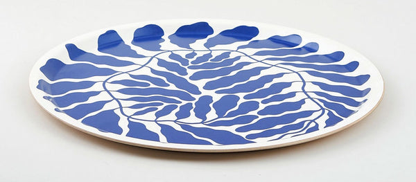 Blue Leaves Tablett Rund