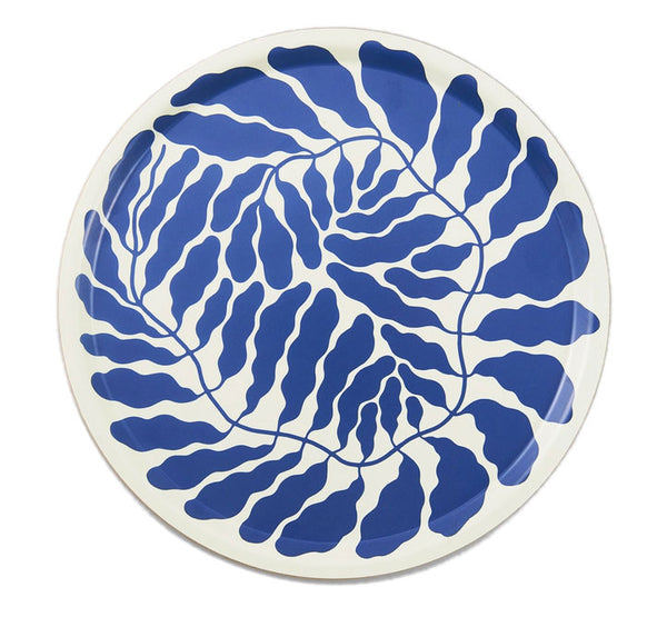 Blue Leaves Tablett Rund