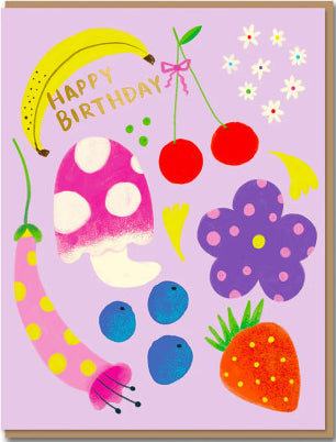 Klappkarte Happy Birthday von 1973 Bunte Früchte von Carolyn Suzuki